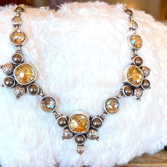 Brighton SELENE Champagne Neutral Crystal Pearl Necklace Bracelet Earrings set - Picture 2 of 16